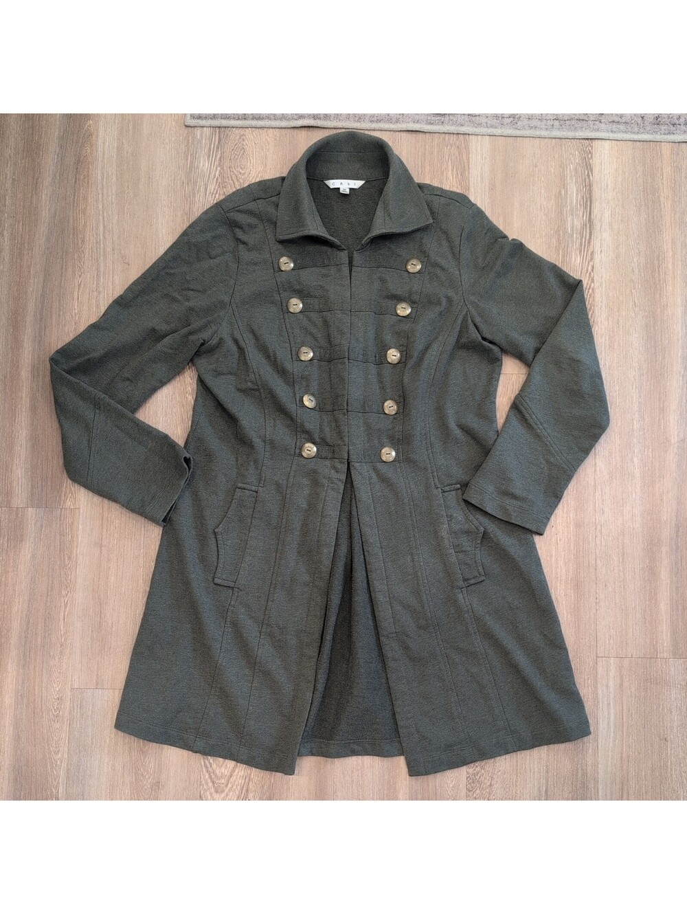 CAbi Coat Womens Medium Olive Green Military Double Breasted 587 Long steam punk